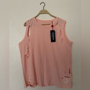 True Religion Light Pink Distressed Tank Top Women’s Size XL